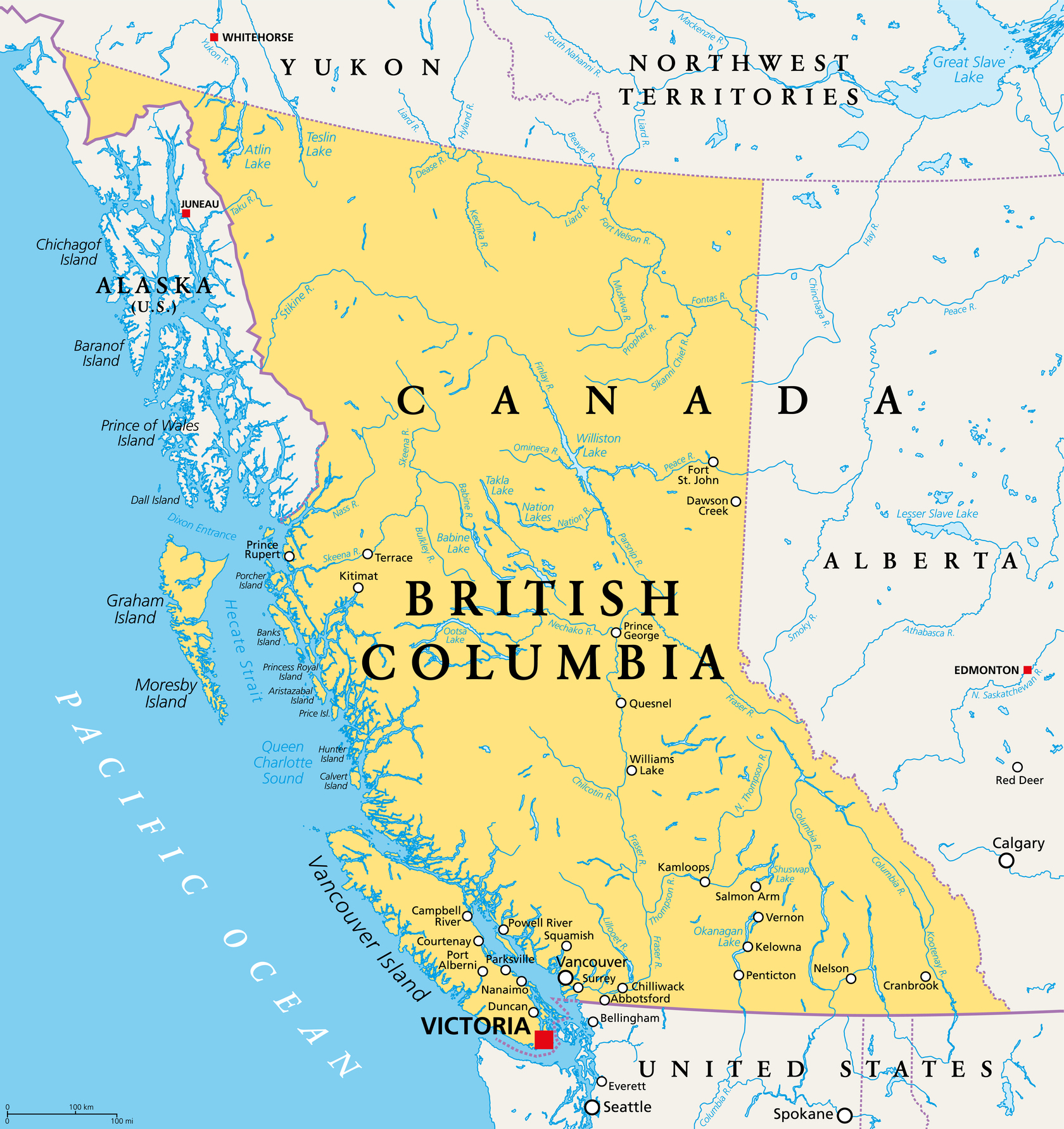 British Columbia Map Heavy Equipment Mover Service Area AJ Towing